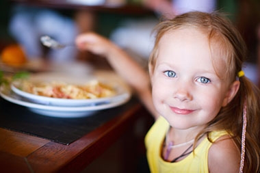 Little girl, plate of food