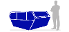 Graphic showing the size of an 8 cubic yard skip in comparison to a person