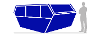Graphic showing the size of a 12 cubic yard skip in comparison to a person