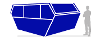 Graphic showing the size of a 14 cubic yard skip in comparison to a person