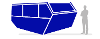 Graphic showing the size of an 16 cubic yard skip in comparison to a person