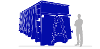 Graphic showing the size of a 40 cubic yard skip in comparison to a person